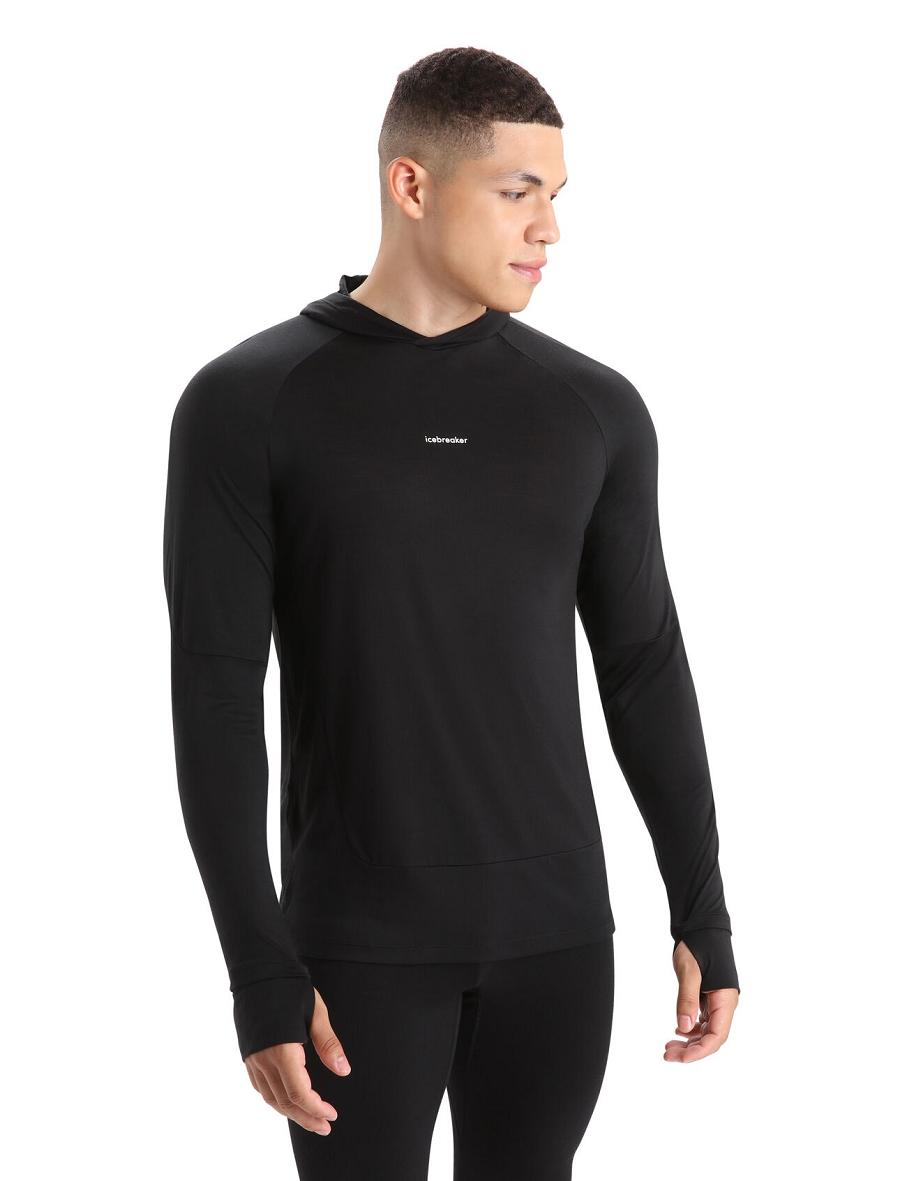 Bluzy Z Kapturem Icebreaker Cool-Lite™ Merino Long Sleeve Męskie Czarne | PL 1689JPQJ